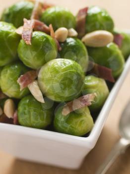 Royalty Free Photo of Brussels Sprouts with Fried Bacon and Almonds