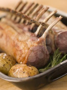 Royalty Free Photo of English Spring Lamb with Rosemary Roasted New Potatoes