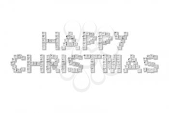 Royalty Free Photo of Silver Gift Boxes Spelling Happy Christmas