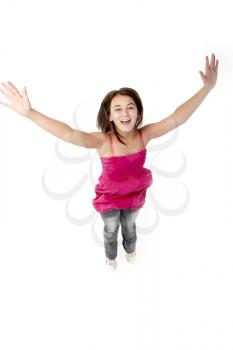 Young Girl Leaping In Studio