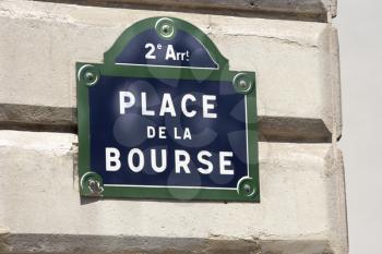 Royalty Free Photo of a La Bourse Street Sign, Paris Stock Exchange