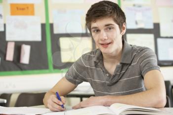 Male Teenage Student Studying In Classroom