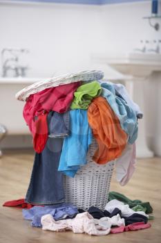 Pile of dirty washing in bathroom