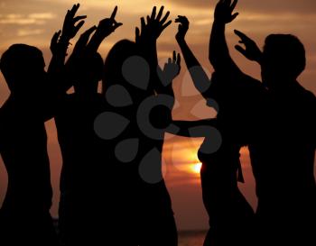 Silhouette Of Friends Having Beach Party