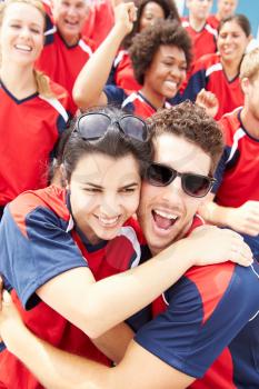 Sports Spectators In Team Colors Celebrating