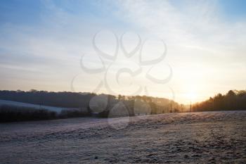 Beautiful Sunrise Over Frosty Country Landscape