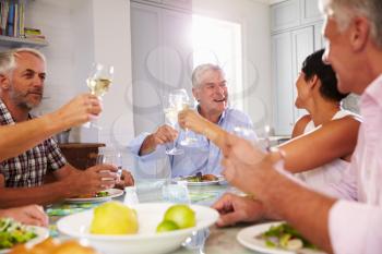 Group Of Mature Friends Enjoying Meal At Home Together