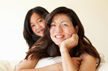 Portrait Asian mother and daughter