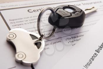 Car Keys And Keyring On Insurance Documents