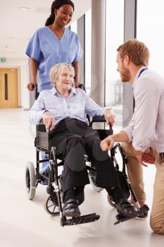 Doctor Talking To Senior Female Patient In Wheelchair