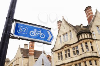 Close Up Of Sign For Cycle Path In Oxford City