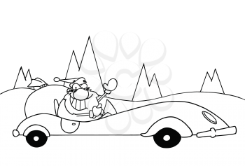 Royalty Free Clipart Image of Santa In A Car
