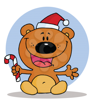 Royalty Free Clipart Image of a Bear With a Candy Cane