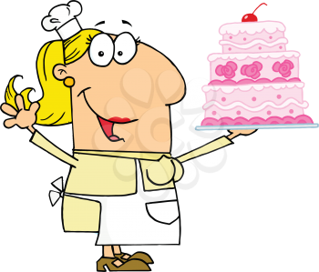 Royalty Free Clipart Image of a Baker With a Cake