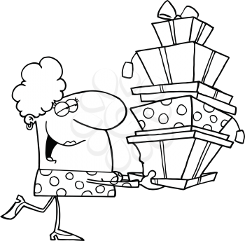 Royalty Free Clipart Image of a Woman Carrying Gifts