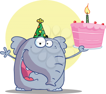 Royalty Free Clipart Image of an Elephant Celebrating a Birthday