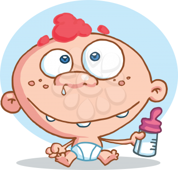 Royalty Free Clipart Image of a Baby With a Bottle