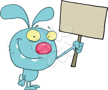 Royalty Free Clipart Image of a Bunny Holding a Blank Sign