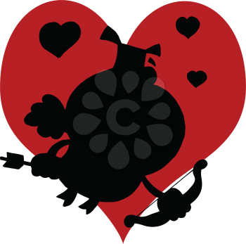 Royalty Free Clipart Image of a Silhouetted Cupid Pig