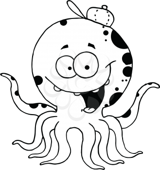 Royalty Free Clipart Image of an Octopus Wearing a Ball Cap