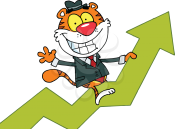 Royalty Free Clipart Image of a Tiger Riding an Arrow