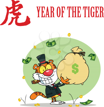 Royalty Free Clipart Image of a Wealthy Tiger in the Year of the Tiger
