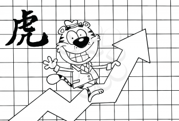 Royalty Free Clipart Image of a Tiger Riding a Chart in the Year of the Tiger