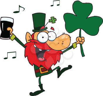 Royalty Free Clipart Image of a Leprechaun With a Glass of Beer and a Shamrock