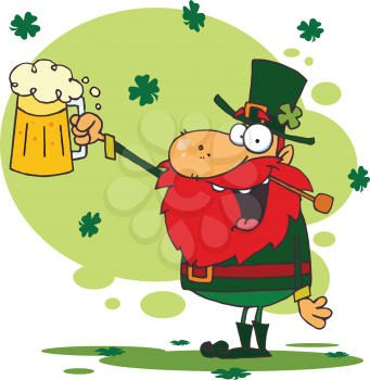 Royalty Free Clipart Image of a Leprechaun Raising a Beer Mug