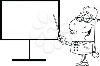 Royalty Free Clipart Image of a Teacher Pointing at a Board