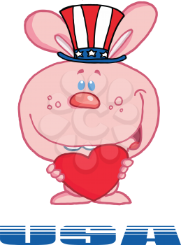 Royalty Free Clipart Image of a Pink Bunny Holding a Heart With USA Beneath