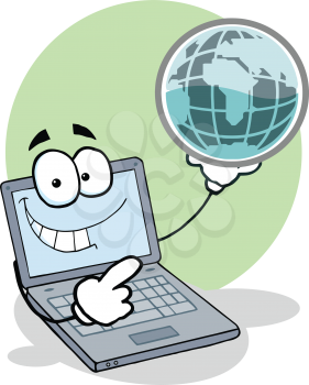 Royalty Free Clipart Image of a Computer Holding a Globe
