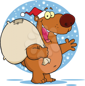 Royalty Free Clipart Image of a Santa Bear Waving