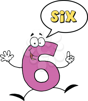 Royalty Free Clipart Image of a Number Six With a Conversation Bubble