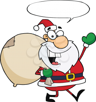 Royalty Free Clipart Image of Santa Waving With a Speech Bubble