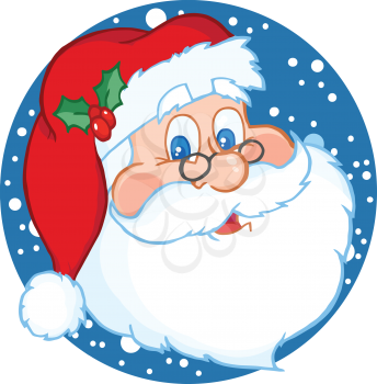 Royalty Free Clipart Image of Santa Against a Snowy Background