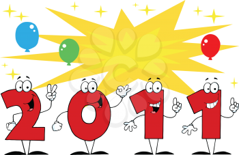 Royalty Free Clipart Image of 2011 With Balloons and Stars