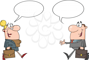 Royalty Free Clipart Image of Man and Woman Greeting Each Other