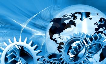 Royalty Free Clipart Image of a Globe and Gears