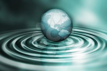 3D render of a globe on water ripples
