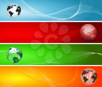 Various styles of globes on abstract backgrounds