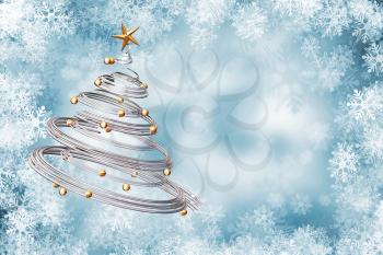 Christmas tree on snowflake background