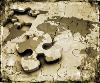 World map jigsaw on grunge background

