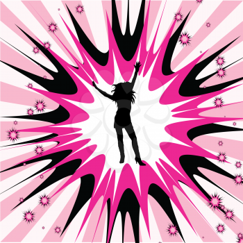 Silhouette of a female on a starburst