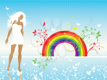 Royalty Free HD Background of a Female and Rainbow Floral