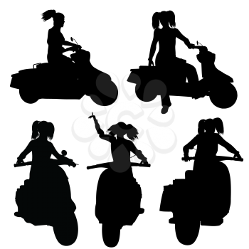 Silhouettes of a girl on a scooter