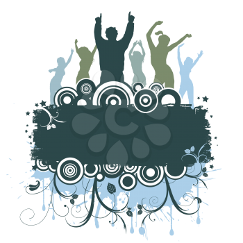 Silhouettes of people dancing on grunge background