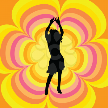 Silhouette of a female dancing on a retro background