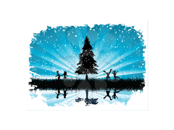 Silhouettes of children playing in snow