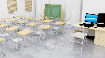 3d render of a contemporary classroom interior